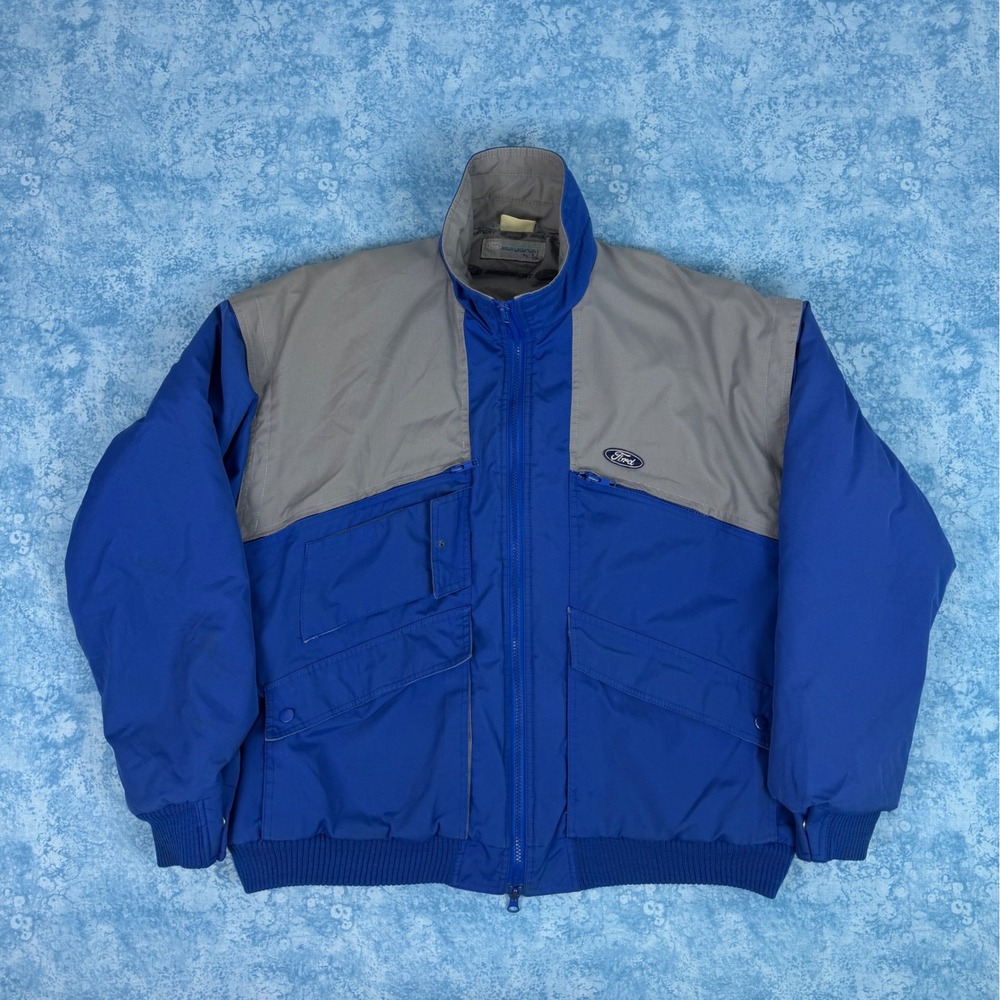 Vintage Ford Motorsports Bomber Jacket Mens Large Puffer Racing Coat - Picture 1 of 15